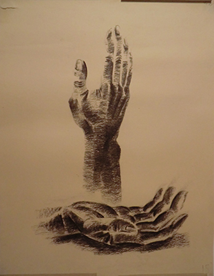 3779
<br/>
Studie voor Onderdrukking, Verzet, Bevrijding: twee handen
<br/>
<em>Leeuw, Marius de</em>