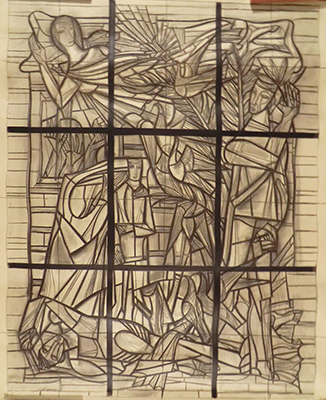 3785
<br/>
Uitgewerkt schetsontwerp voor Onderdrukking, Verzet, Bevrijding
<br/>
<em>Leeuw, Marius de</em>