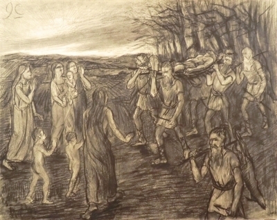 9546
<br/>
Een groep Batavieren met een draagbaar ...
<br/>
<em>Lourijsen, L.Th.C.</em>